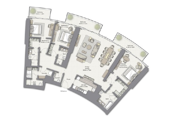 3 Beds 2696 Sq. Ft. Apartment in Emaar Opera Grand