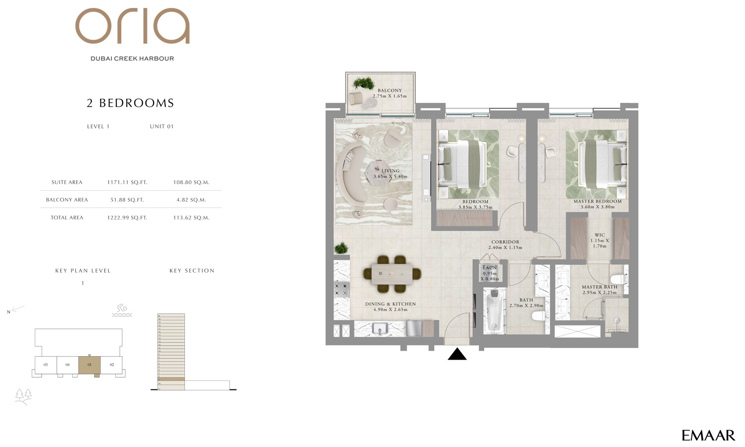 2 Beds 1223 Sq. Ft. Apartment in Emaar Oria Apartments