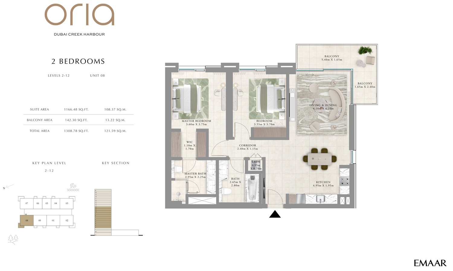 2 Beds 1309 Sq. Ft. Apartment in Emaar Oria Apartments