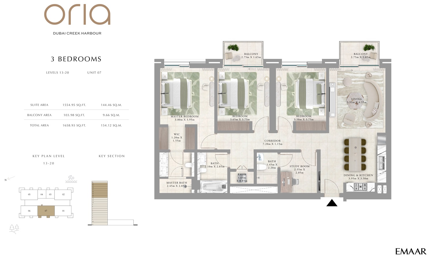 3 Beds 1659 Sq. Ft. Apartment in Emaar Oria Apartments
