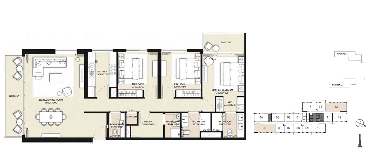 Emaar Park Heights 3 Beds Layout