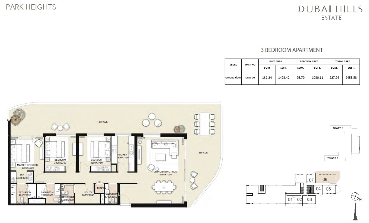 Emaar Park Heights 3 Beds Layout