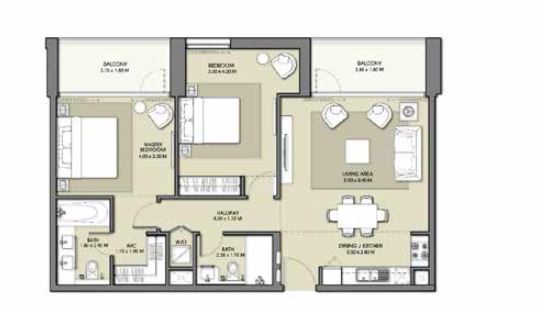 2 Beds 1094 Sq. Ft. Apartment in Emaar Park Point
