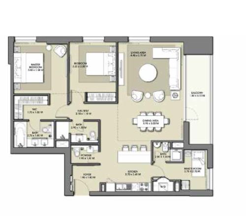 2 Beds 1360 Sq. Ft. Apartment in Emaar Park Point