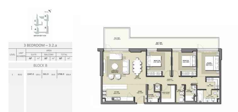 3 Beds 1708 Sq. Ft. Apartment in Emaar Park Point