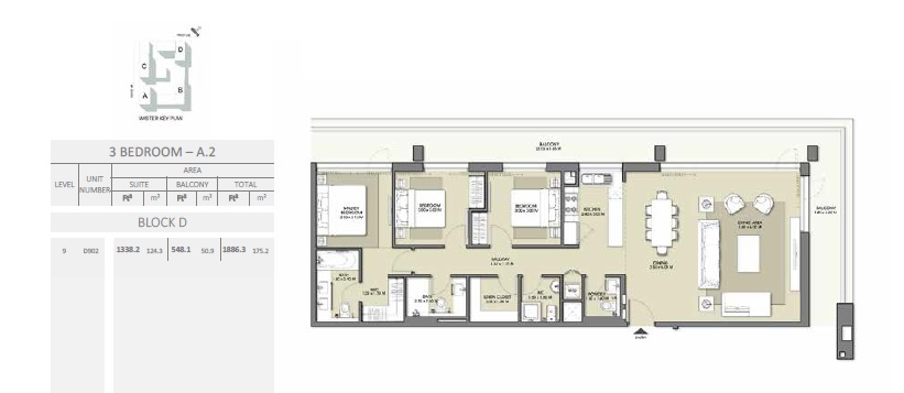 3 Beds 1886 Sq. Ft. Apartment in Emaar Park Point