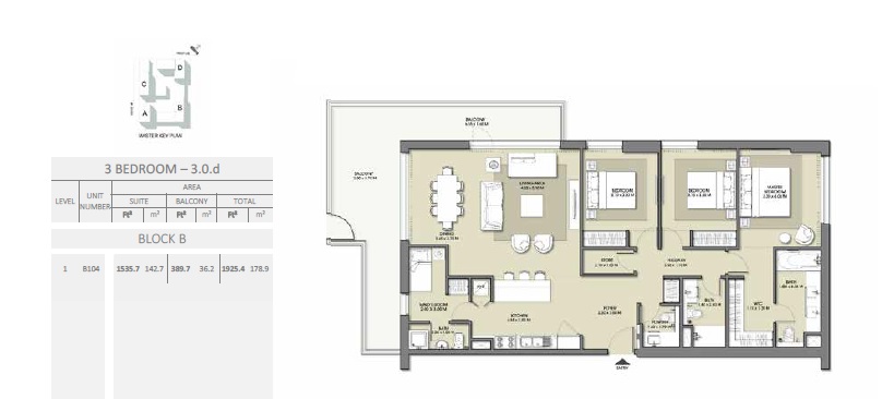 3 Beds 1925 Sq. Ft. Apartment in Emaar Park Point