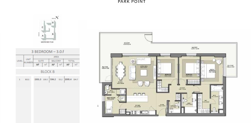 3 Beds 2095 Sq. Ft. Apartment in Emaar Park Point