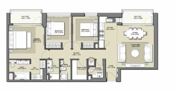 3 Beds 1326 Sq. Ft. Apartment in Emaar Park Point