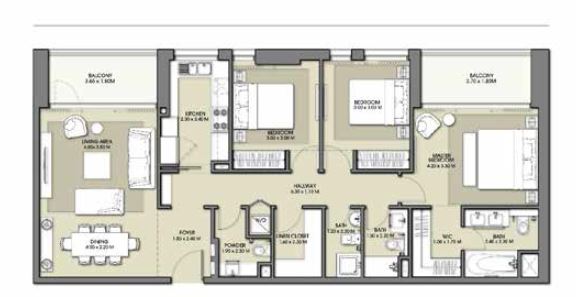 3 Beds 1352 Sq. Ft. Apartment in Emaar Park Point