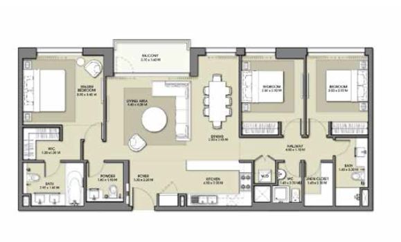 3 Beds 1363 Sq. Ft. Apartment in Emaar Park Point