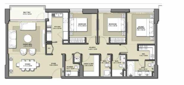3 Beds 1378 Sq. Ft. Apartment in Emaar Park Point