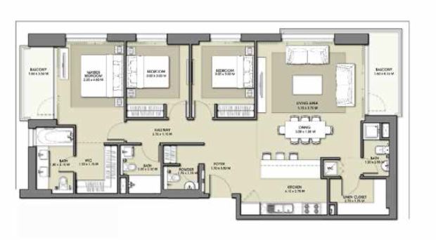 3 Beds 1509 Sq. Ft. Apartment in Emaar Park Point