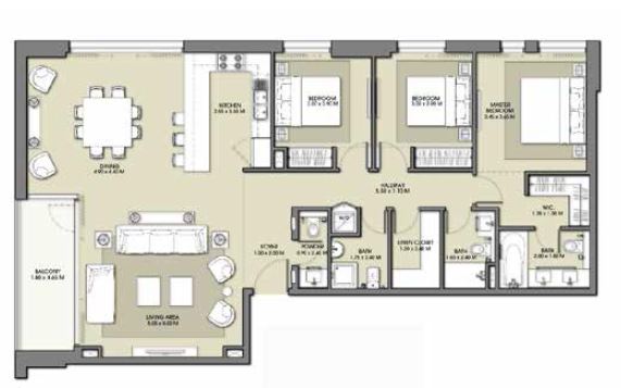 3 Beds 1567 Sq. Ft. Apartment in Emaar Park Point