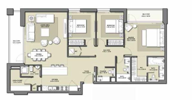 3 Beds 1608 Sq. Ft. Apartment in Emaar Park Point