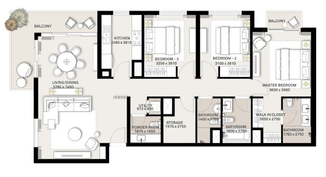 Emaar Park Ridge 3 Beds Layout