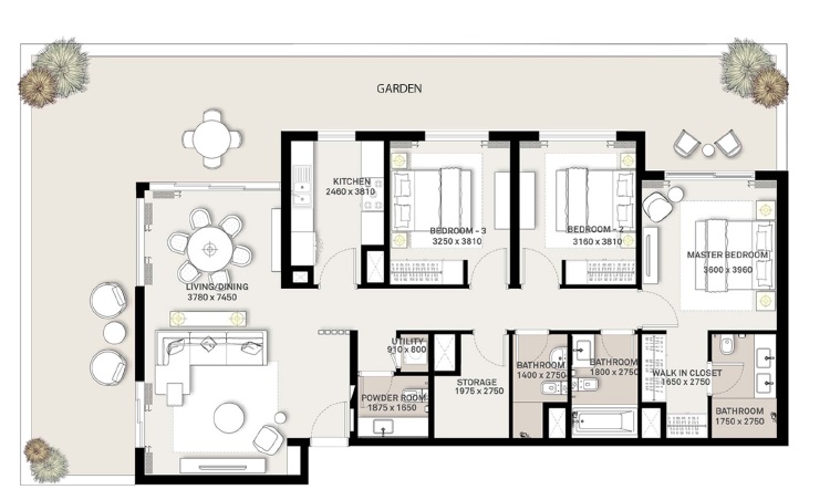 Emaar Park Ridge 3 Beds Layout