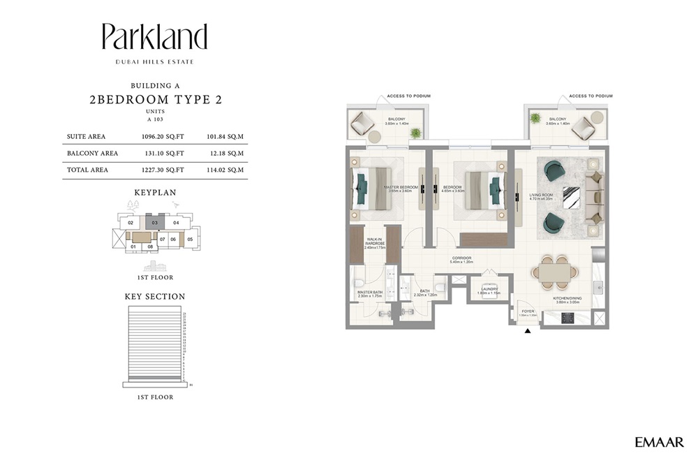 Emaar Parkland 2 Beds Layout
