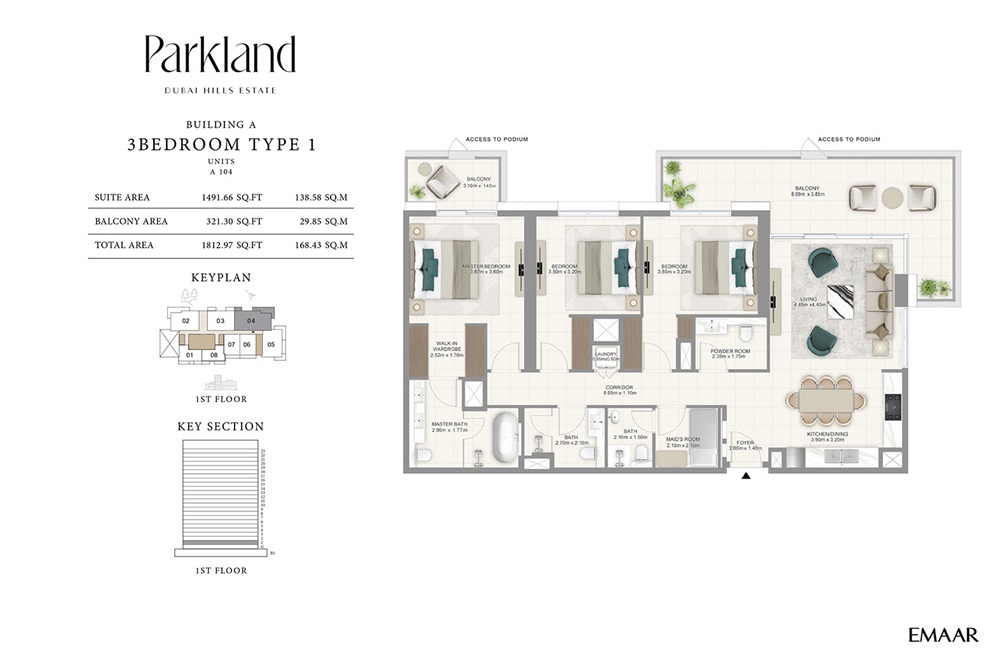 Emaar Parkland 3 Beds Layout
