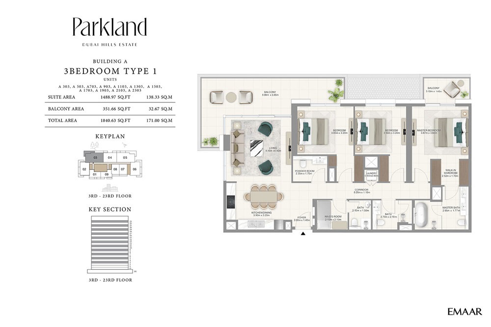 Emaar Parkland 3 Beds Layout