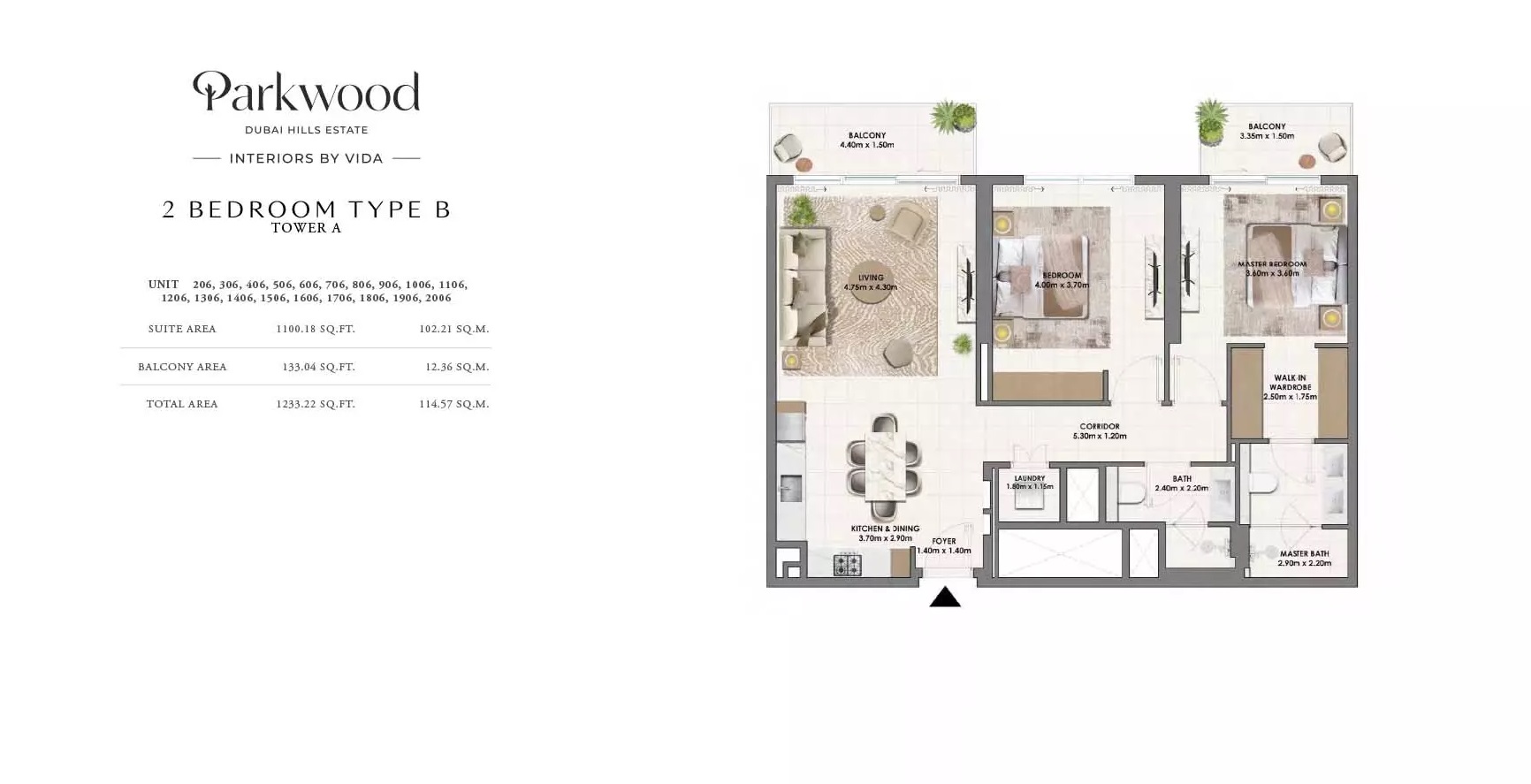 Emaar Parkwood 2 Beds Layout