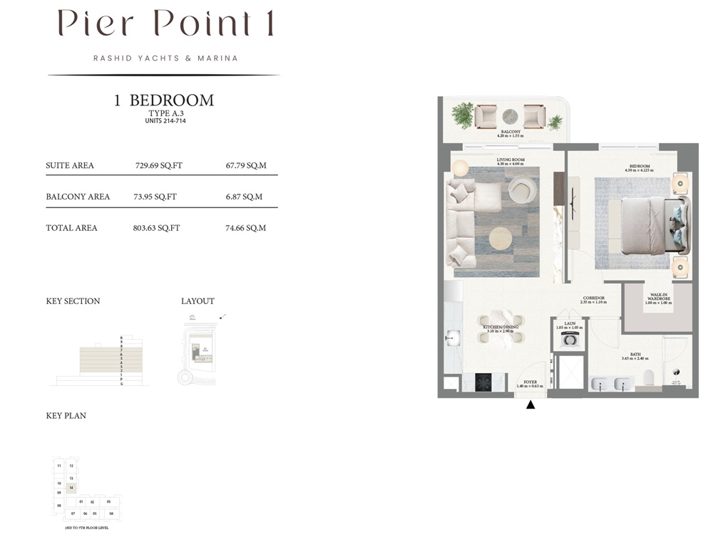 Emaar Pier Point 1 Bed Layout