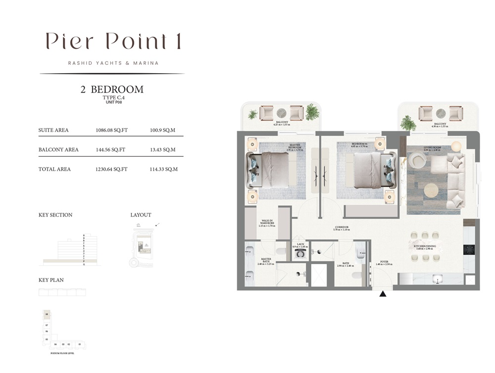Emaar Pier Point 2 Beds Layout