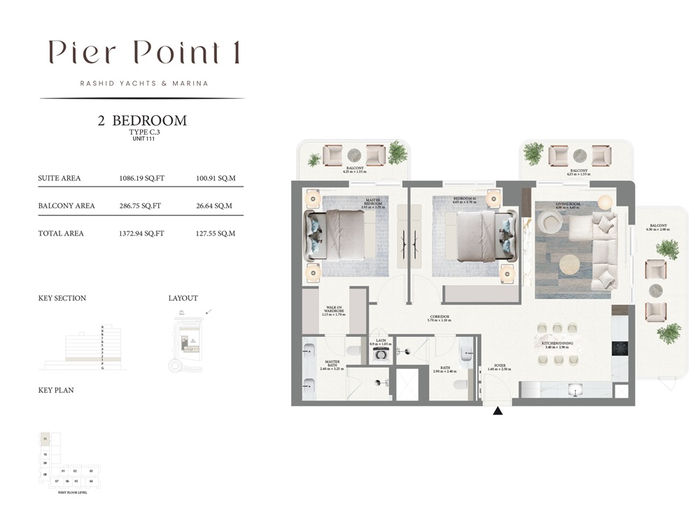 Emaar Pier Point 2 Beds Layout