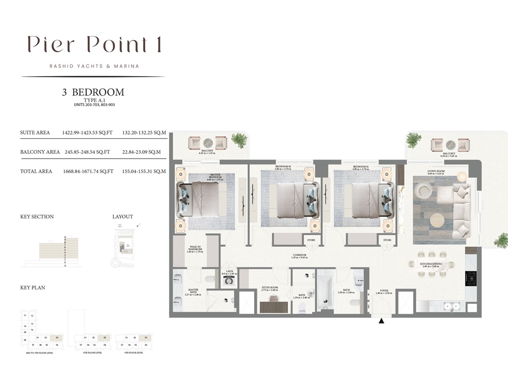 Emaar Pier Point 3 Beds Layout