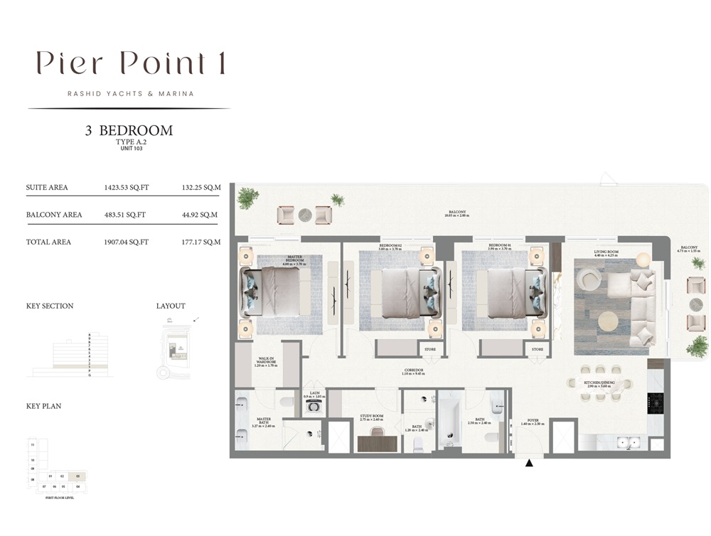 Emaar Pier Point 3 Beds Layout