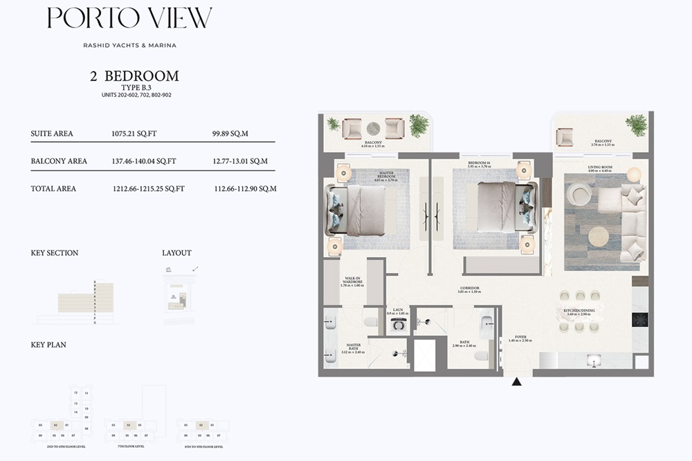 Emaar Porto View 2 Beds Layout