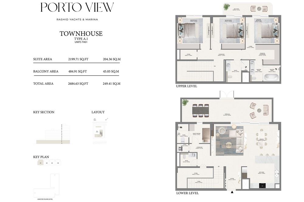 Emaar Porto View 3 Beds Layout