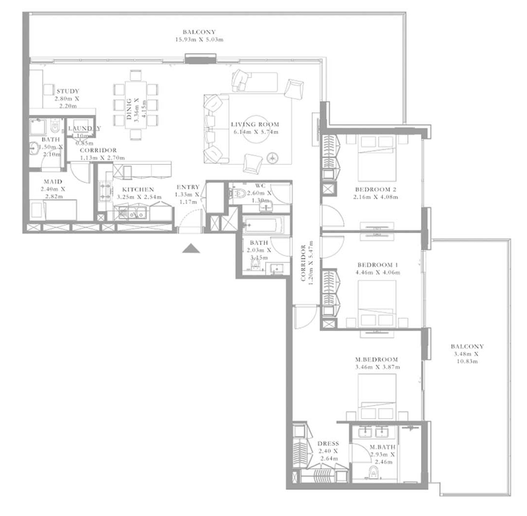 Emaar Rashid Yacht And Marina Seagate 3 Beds Layout