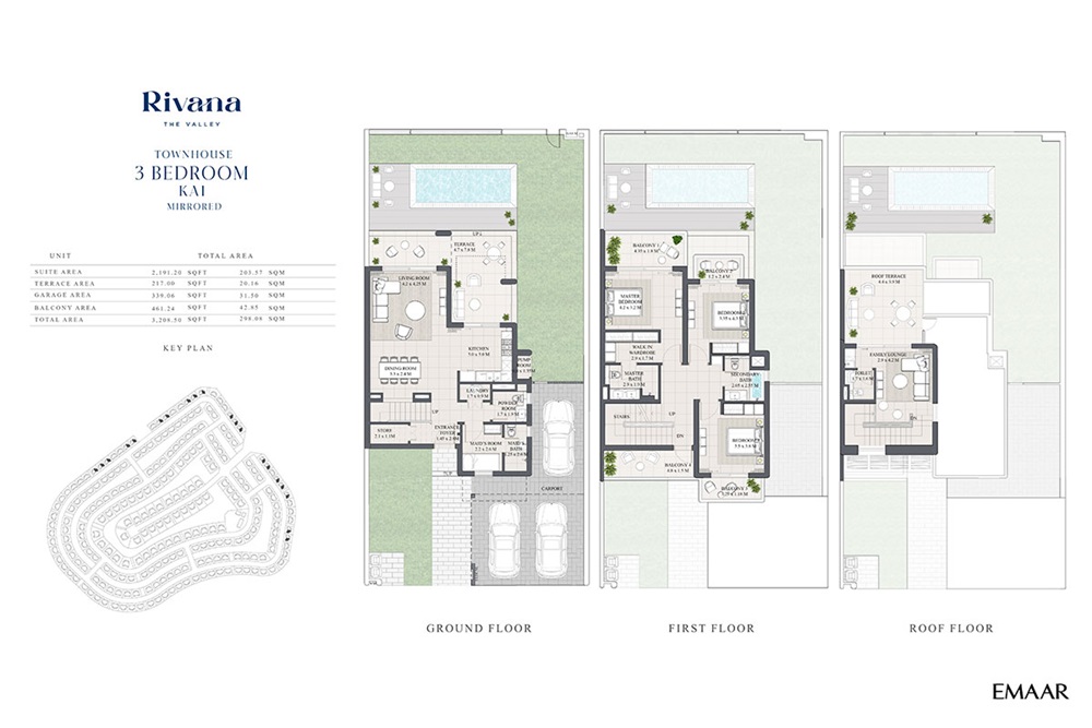 Emaar Rivana 3 Beds Layout