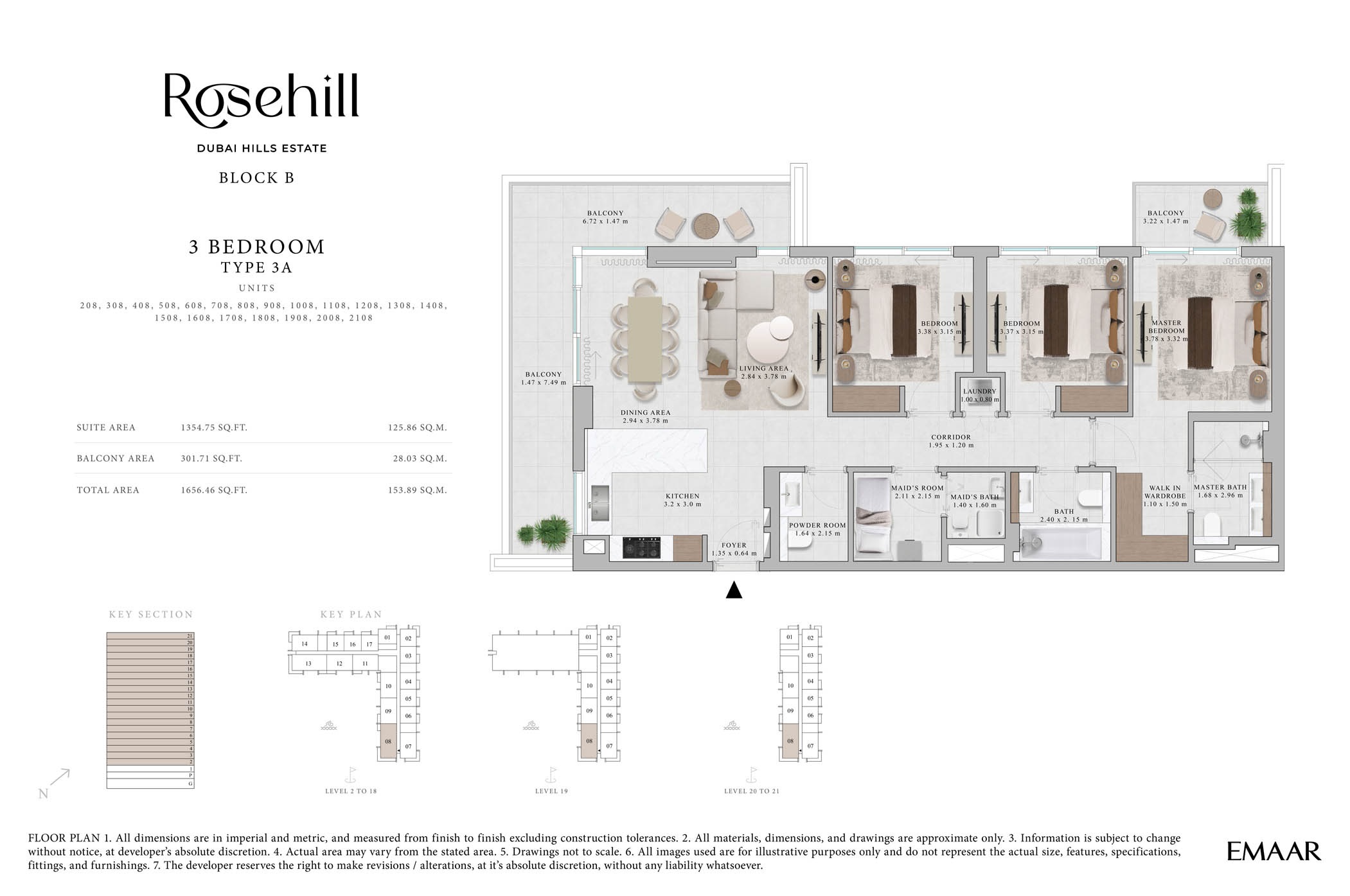 Emaar Rosehill 3 Beds Layout