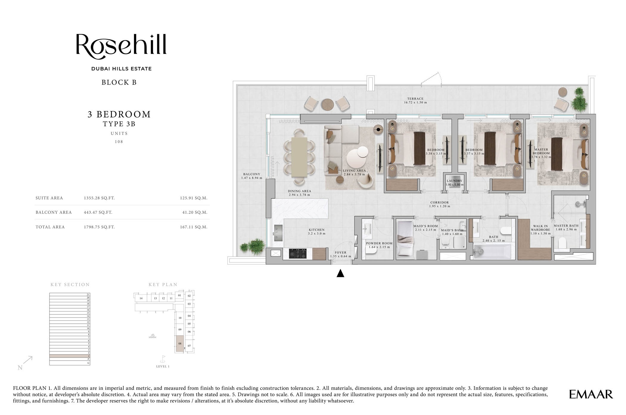 Emaar Rosehill 3 Beds Layout