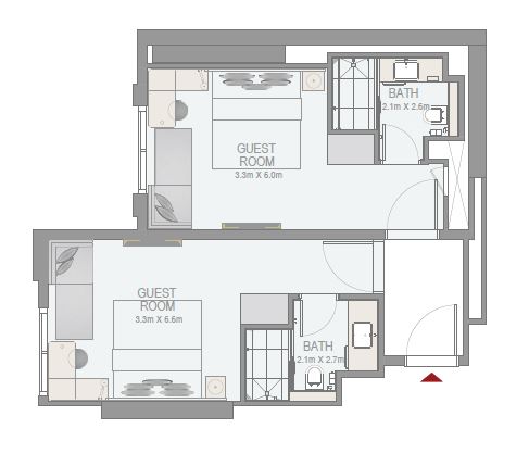 Emaar Rove City Walk 2 Beds Layout