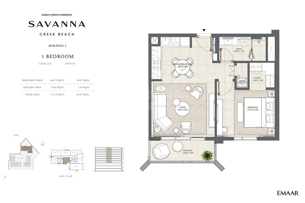 Emaar Savanna 1 Bed Layout