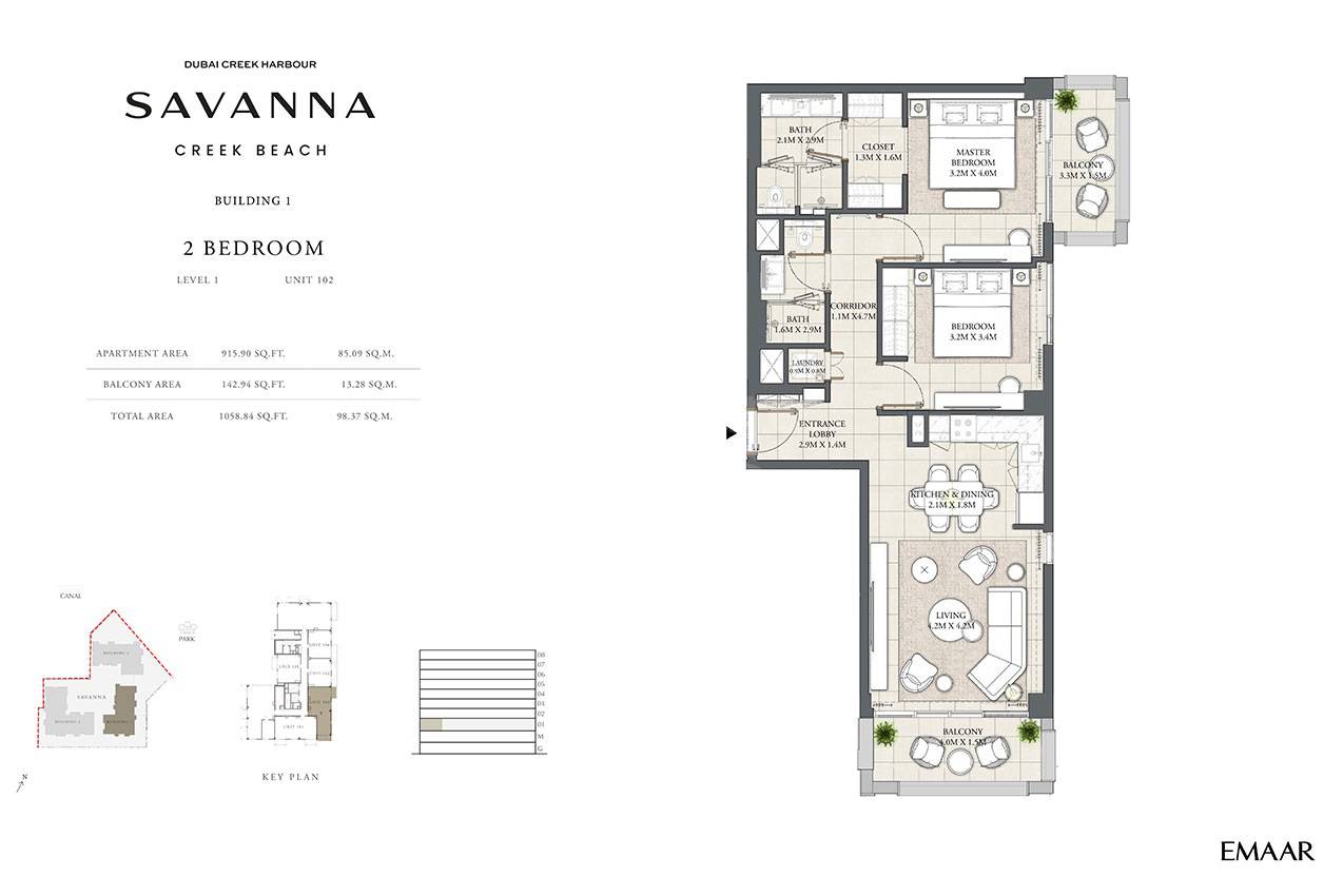 Emaar Savanna 2 Beds Layout