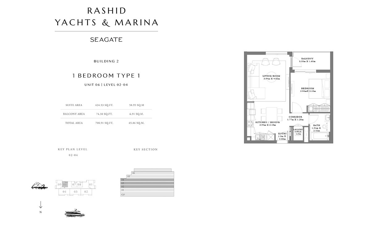 Emaar Seagate 1 Bed Layout
