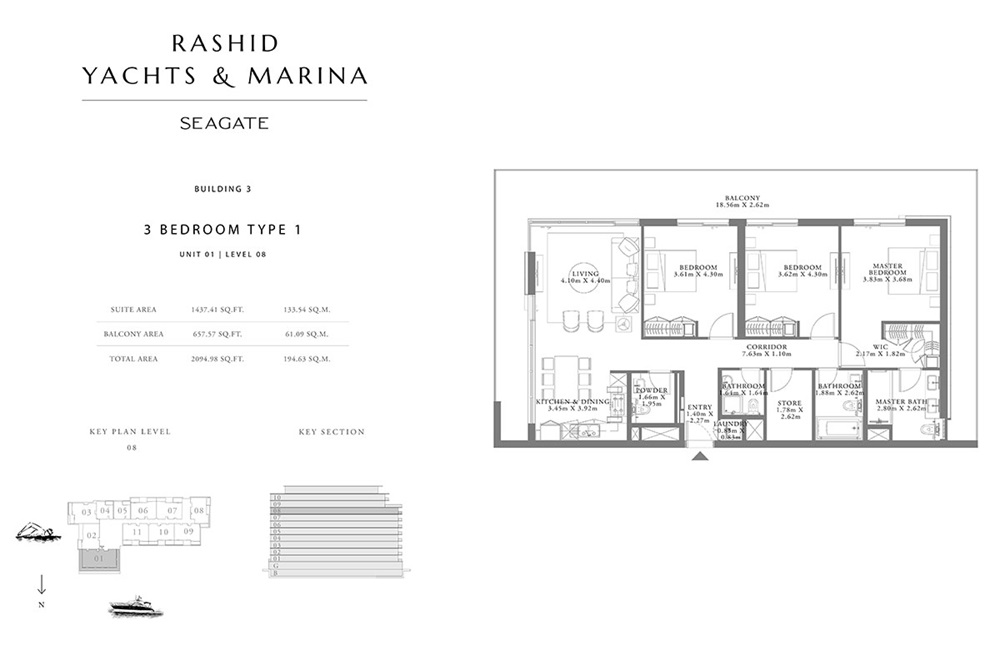 Emaar Seagate 3 Beds Layout