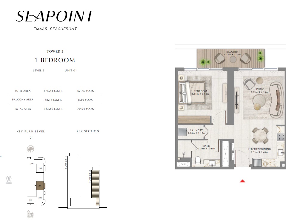 Emaar Seapoint Apartments 1 Bed Layout