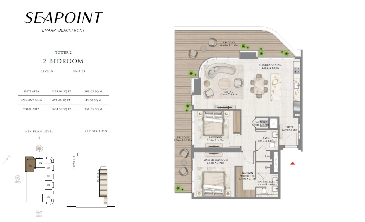 2 Beds 1634 Sq. Ft. Apartment in Emaar Seapoint Apartments