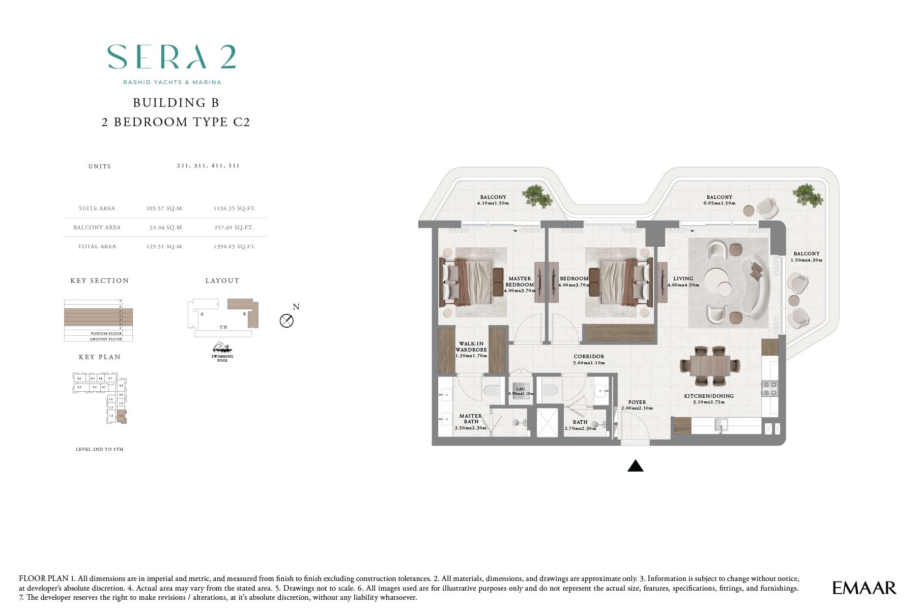 Emaar Sera 2 2 Beds Layout