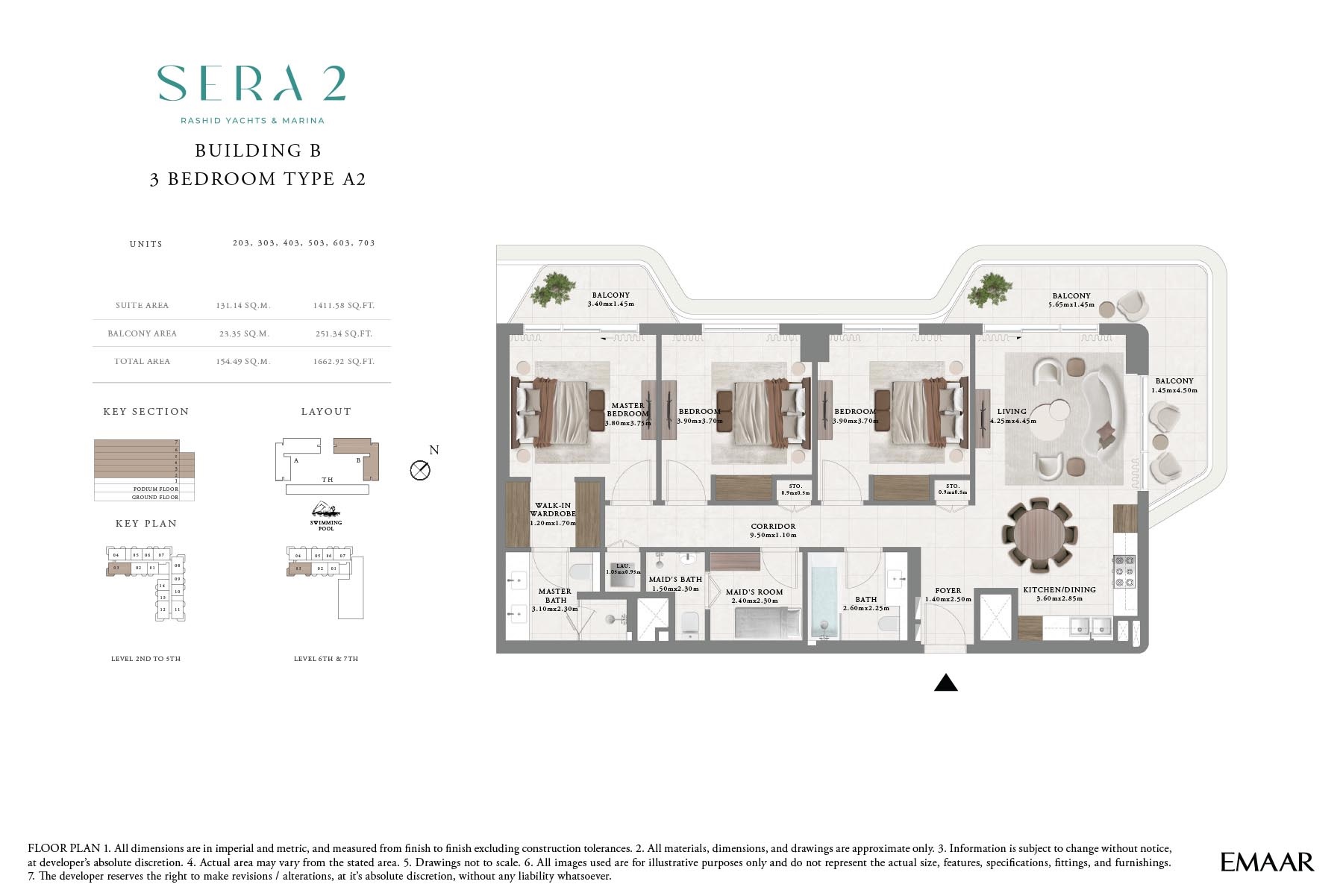Emaar Sera 2 3 Beds Layout