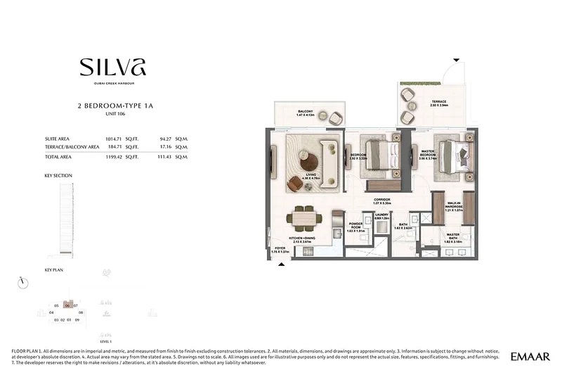 Emaar Silva 2 Beds Layout