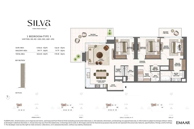Emaar Silva 3 Beds Layout
