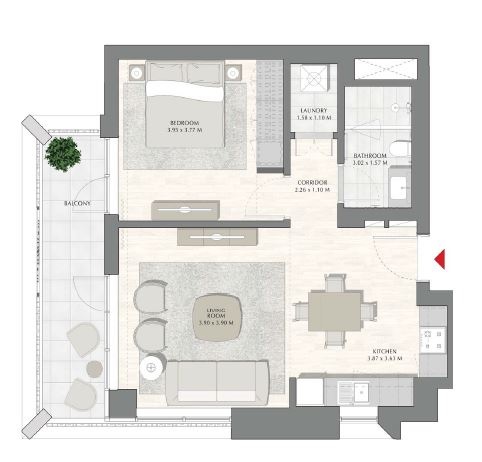 Emaar Sunset Creek Beach 1 Bed Layout