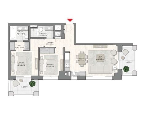 Emaar Sunset Creek Beach 2 Beds Layout