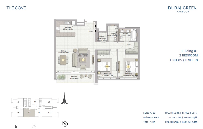 Emaar The Cove 2 Beds Layout